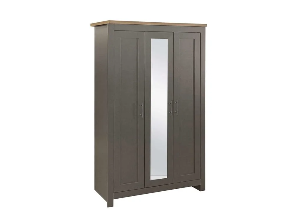 Birlea Birlea Highgate Dark Grey and Oak 3 Door Mirrored Wardrobe