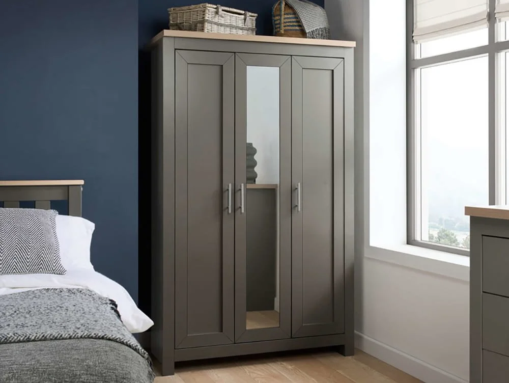 Birlea Birlea Highgate Dark Grey and Oak 3 Door Mirrored Wardrobe