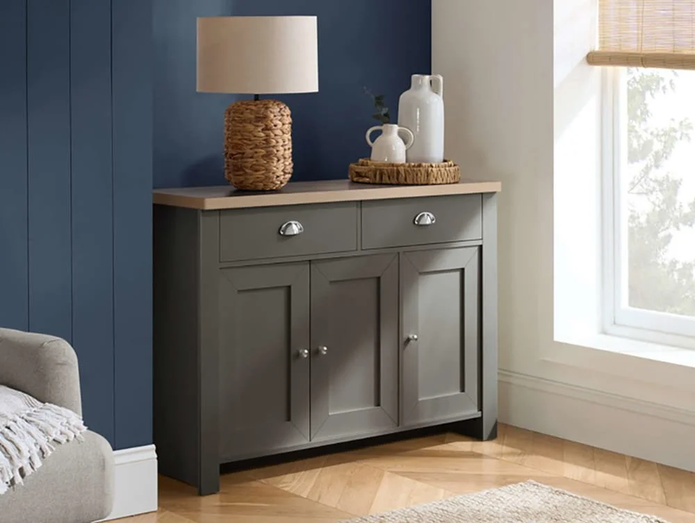 Birlea Birlea Highgate Dark Grey and Oak Effect 3 Door 2 Drawer Sideboard