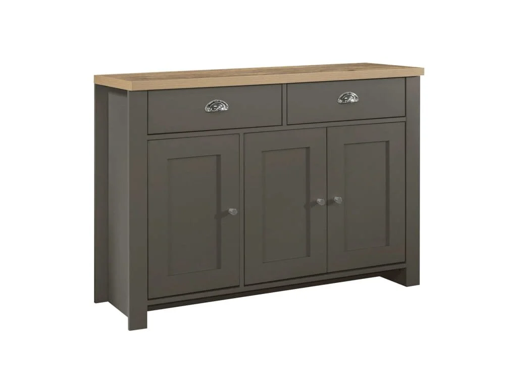 Birlea Birlea Highgate Dark Grey and Oak Effect 3 Door 2 Drawer Sideboard