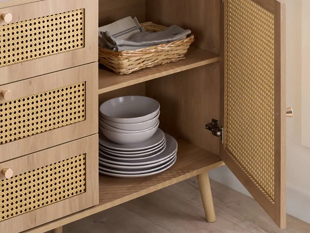 Birlea Birlea Croxley Rattan and Oak 2 Door 3 Drawer Sideboard
