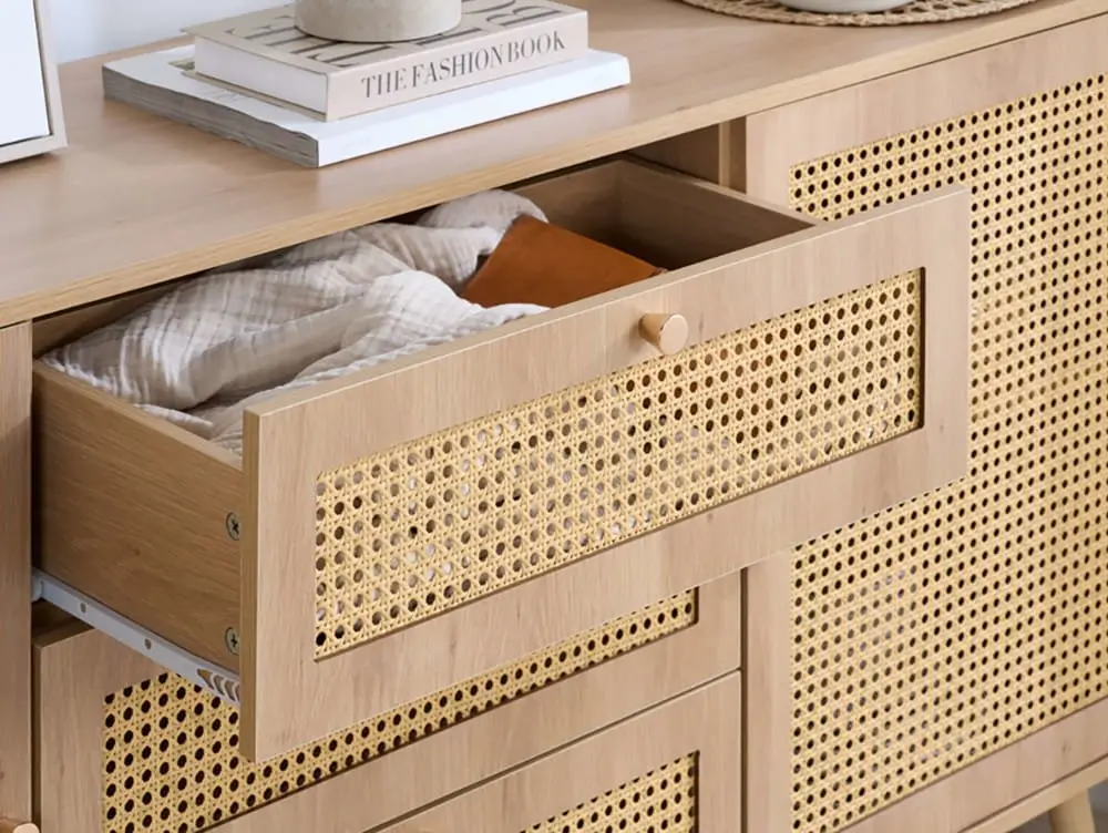 Birlea Birlea Croxley Rattan and Oak 2 Door 3 Drawer Sideboard