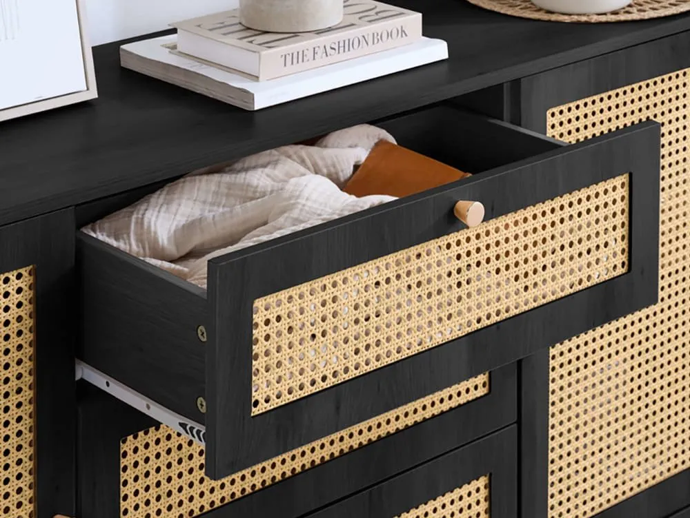 Birlea Birlea Croxley Rattan and Black 2 Door 3 Drawer Sideboard
