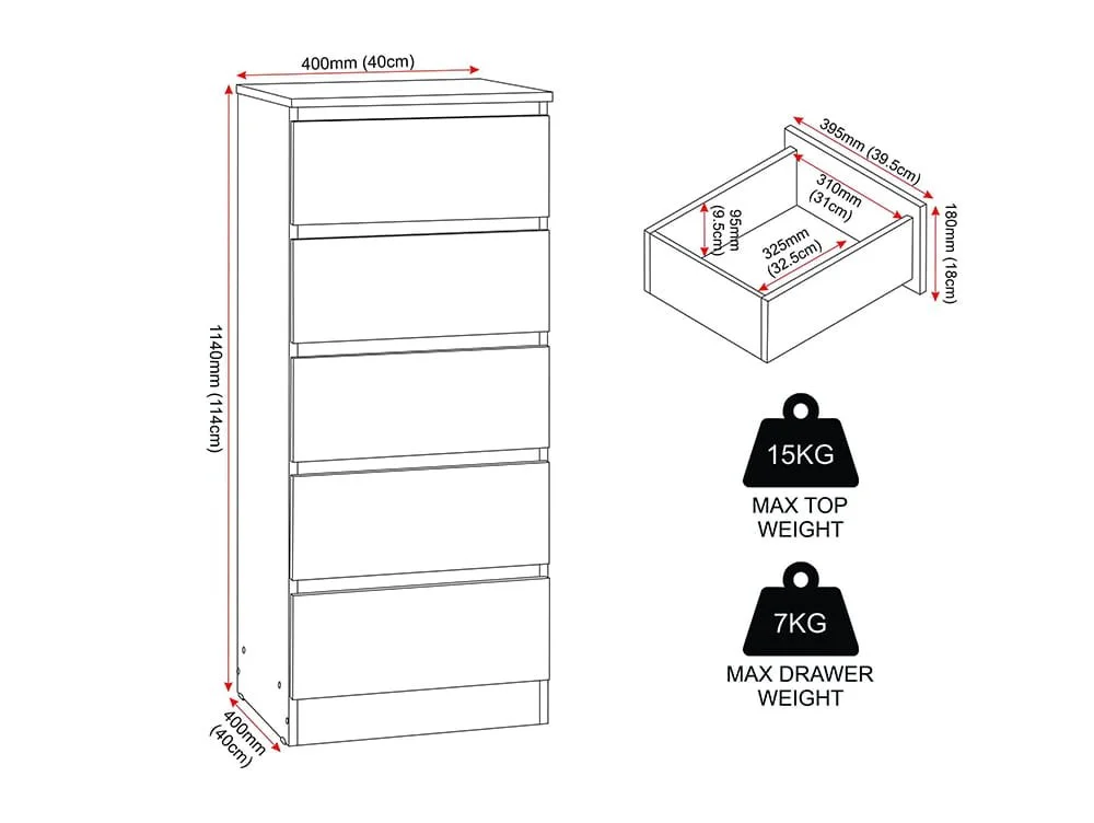 Seconique Seconique Malvern Sonoma Oak 5 Drawer Narrow Chest of Drawers