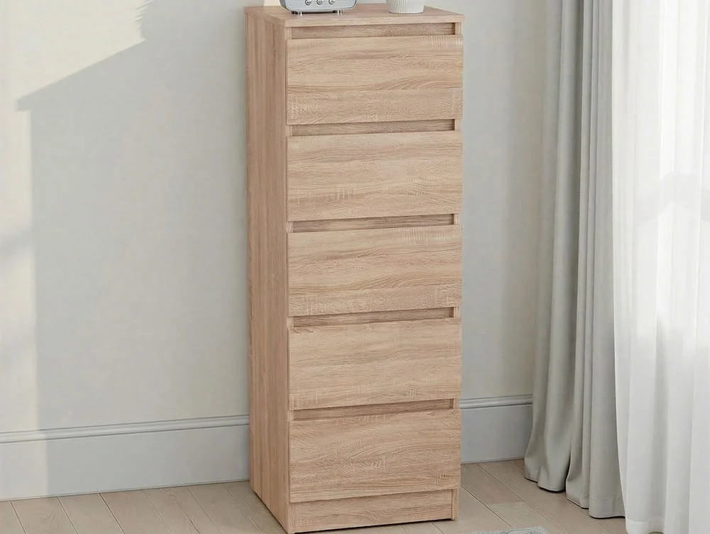 Seconique Seconique Malvern Sonoma Oak 5 Drawer Narrow Chest of Drawers