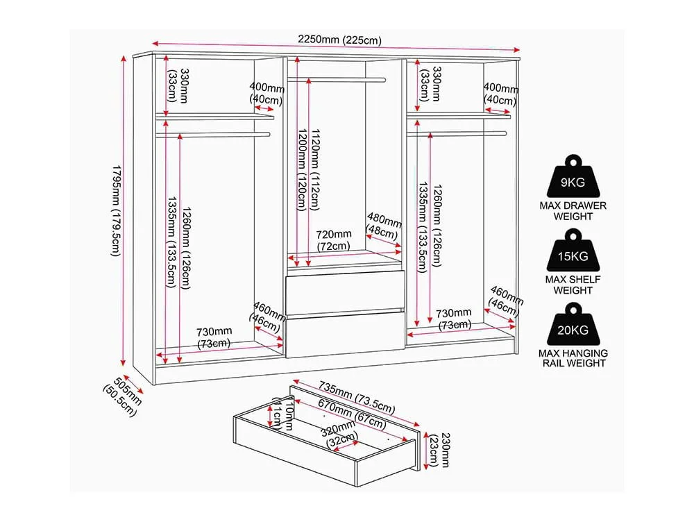 Seconique Seconique Malvern Black 6 Door 2 Drawer Wardrobe