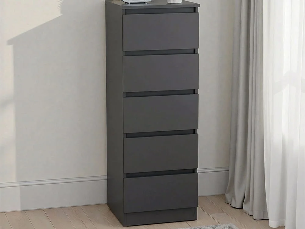 Seconique Seconique Malvern Grey 5 Drawer Narrow Chest of Drawers