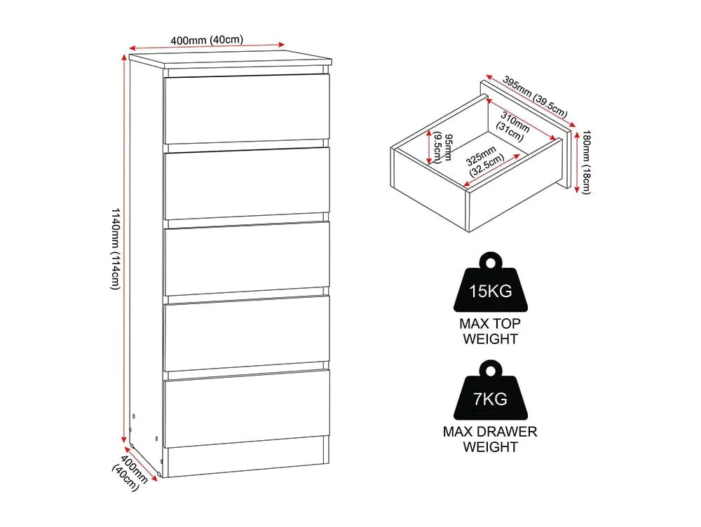 Seconique Seconique Malvern Grey 5 Drawer Narrow Chest of Drawers