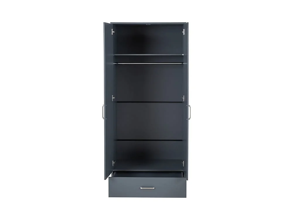 Seconique Seconique Dakota Dark Grey 2 Door 1 Drawer Mirrored Wardrobe