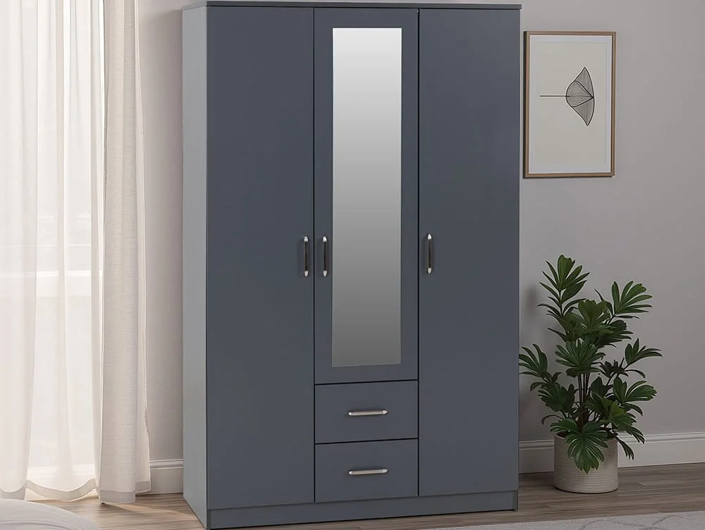 Seconique Seconique Dakota Dark Grey 3 Door 2 Drawer Mirrored Wardrobe
