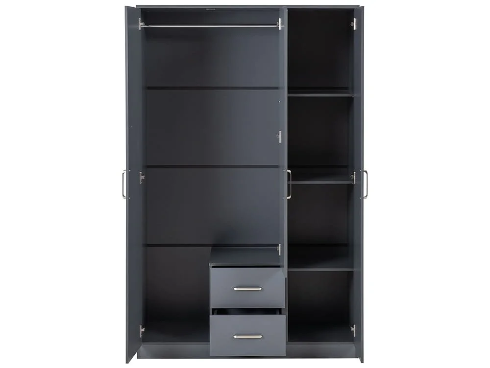 Seconique Seconique Dakota Dark Grey 3 Door 2 Drawer Mirrored Wardrobe