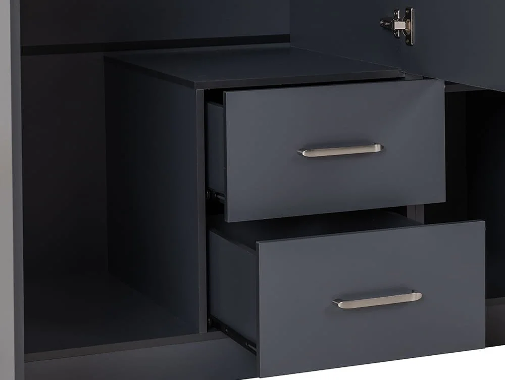Seconique Seconique Dakota Dark Grey 3 Door 2 Drawer Mirrored Wardrobe