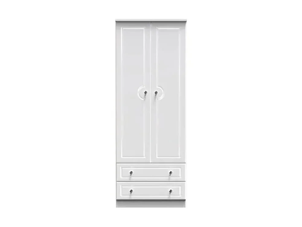 Welcome Welcome Balmoral White High Gloss 2 Door 2 Drawer Tall Double Wardrobe (Assembled)