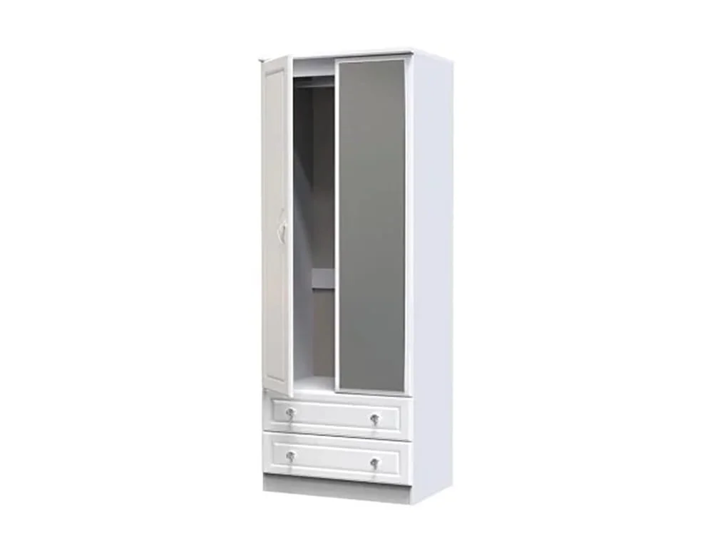 Welcome Welcome Balmoral White High Gloss 2 Door 2 Drawer Tall Mirrored Double Wardrobe (Assembled)