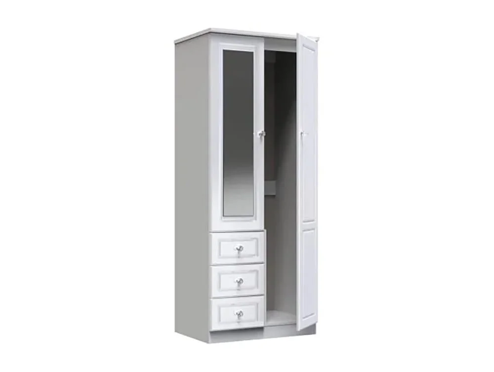Welcome Welcome Balmoral White High Gloss 2 Door 3 Drawer Mirrored Double Wardrobe (Assembled)