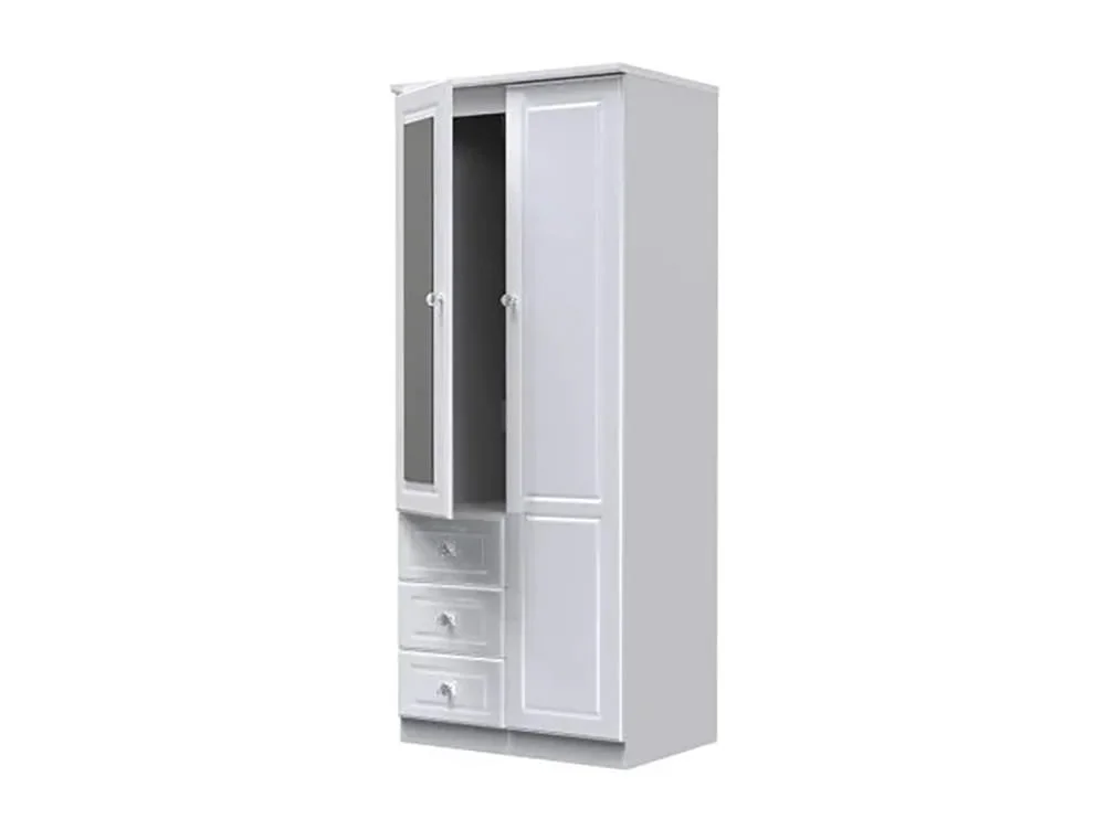 Welcome Welcome Balmoral White High Gloss 2 Door 3 Drawer Mirrored Double Wardrobe (Assembled)