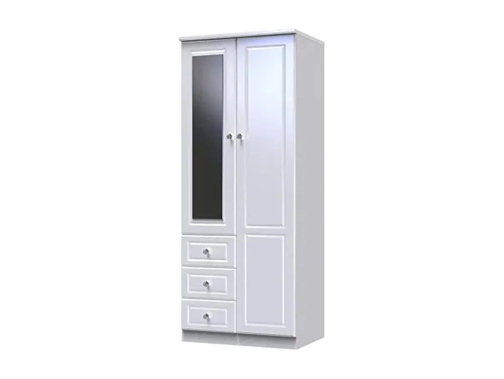 Welcome Welcome Balmoral White High Gloss 2 Door 3 Drawer Mirrored Double Wardrobe (Assembled)
