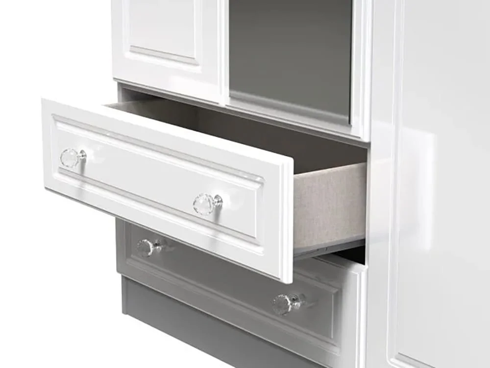 Welcome Welcome Balmoral White High Gloss 3 Door 2 Drawer Tall Mirrored Triple Wardrobe (Assembled)