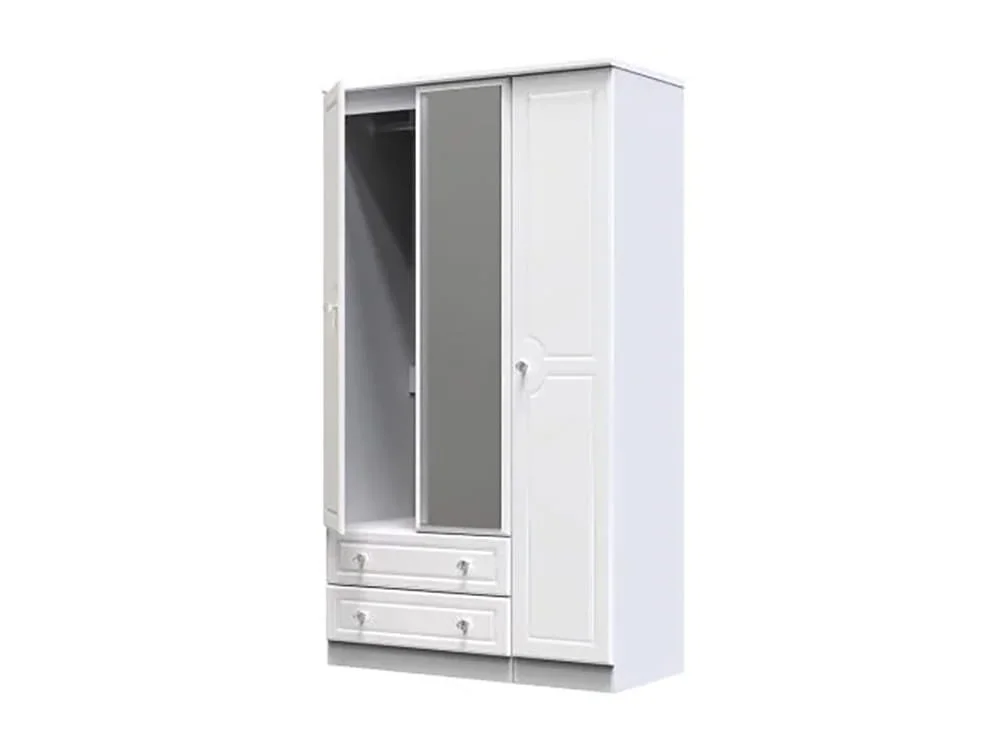 Welcome Welcome Balmoral White High Gloss 3 Door 2 Drawer Tall Mirrored Triple Wardrobe (Assembled)