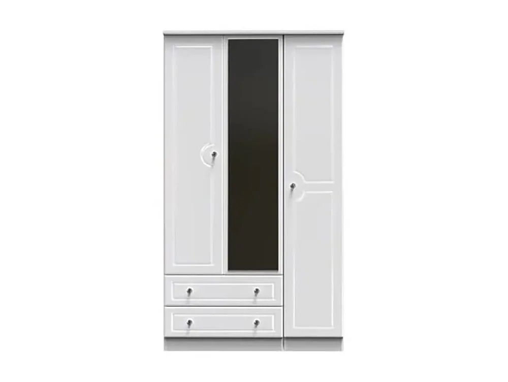 Welcome Welcome Balmoral White High Gloss 3 Door 2 Drawer Tall Mirrored Triple Wardrobe (Assembled)