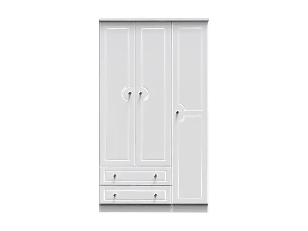 Welcome Welcome Balmoral White High Gloss 3 Door 2 Drawer Tall Triple Wardrobe (Assembled)