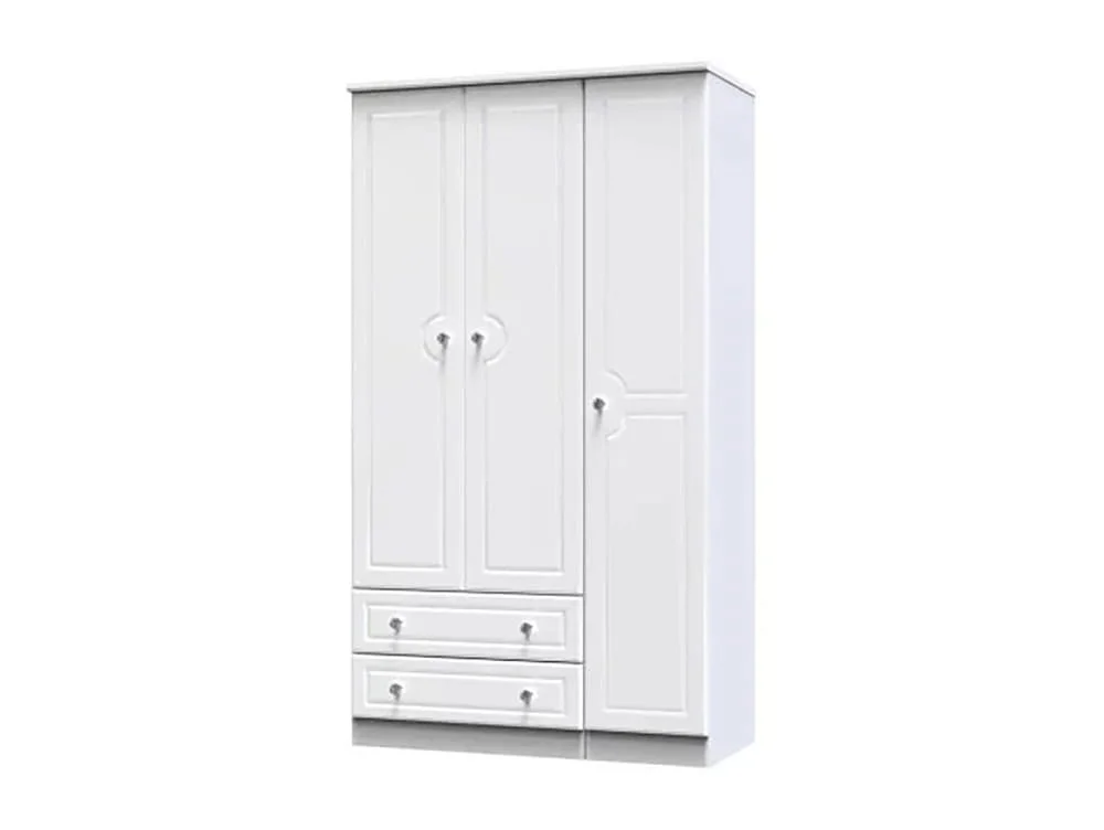 Welcome Welcome Balmoral White High Gloss 3 Door 2 Drawer Tall Triple Wardrobe (Assembled)