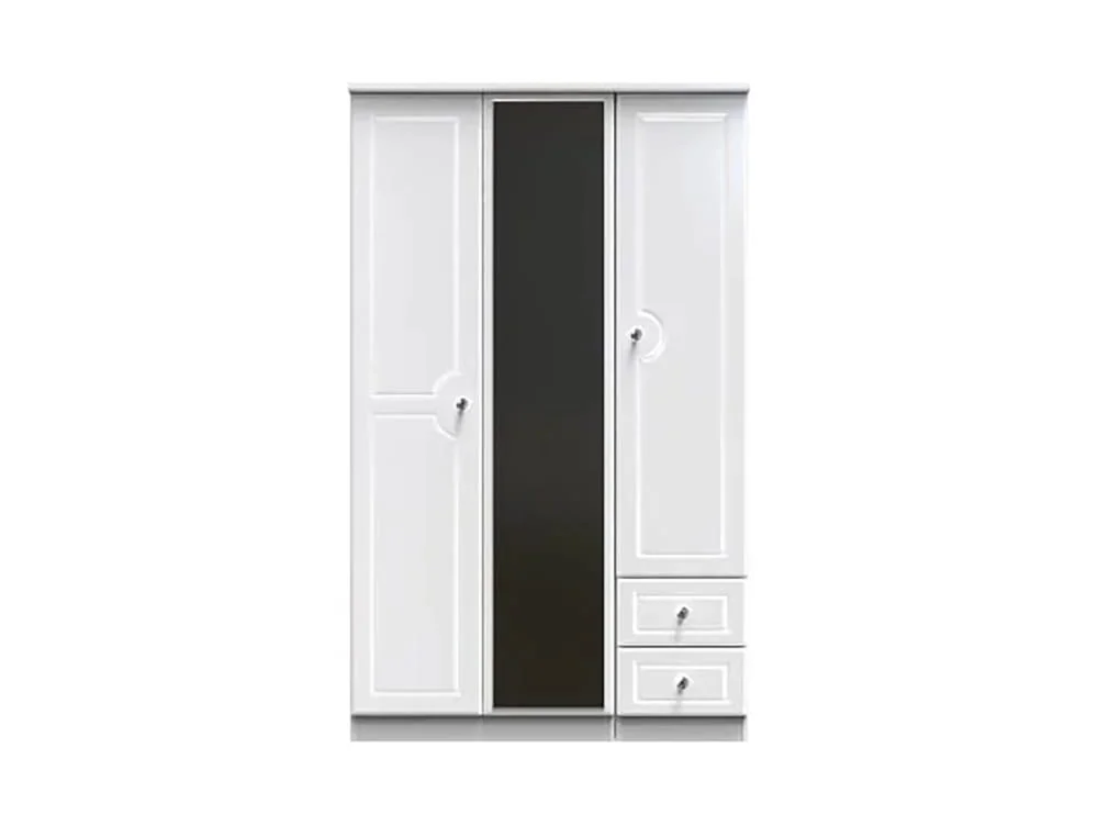 Welcome Welcome Balmoral White High Gloss 3 Door 2 Small Drawer Mirrored Triple Wardrobe (Assembled)