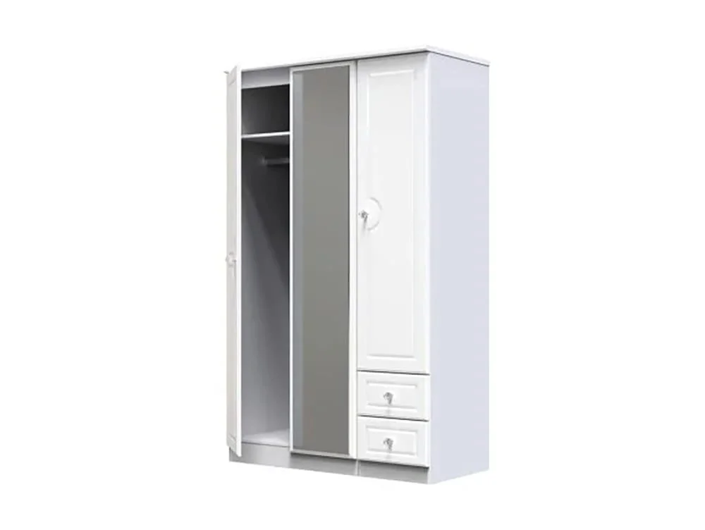 Welcome Welcome Balmoral White High Gloss 3 Door 2 Small Drawer Mirrored Triple Wardrobe (Assembled)