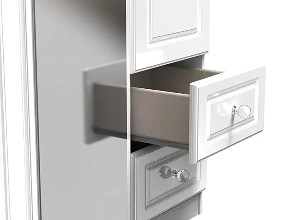Welcome Welcome Balmoral White High Gloss 3 Door 2 Small Drawer Tall Mirrored Triple Wardrobe (Assembled)