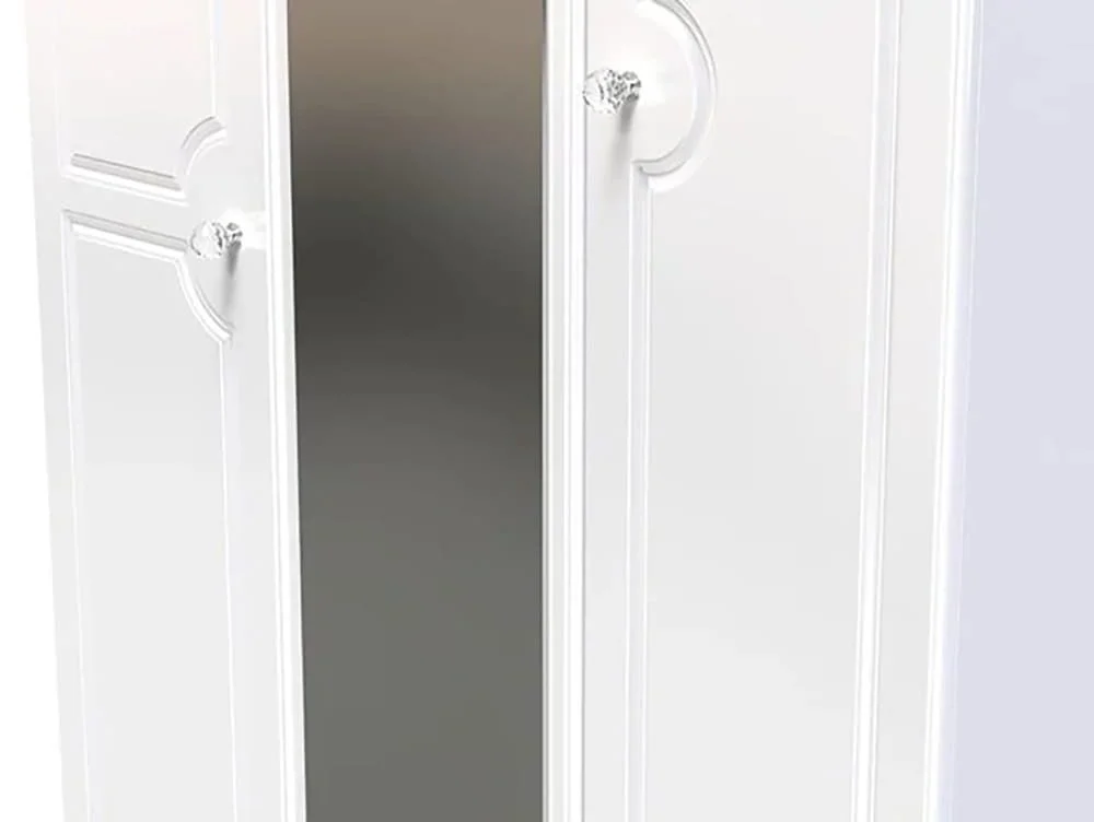 Welcome Welcome Balmoral White High Gloss 3 Door 2 Small Drawer Tall Mirrored Triple Wardrobe (Assembled)