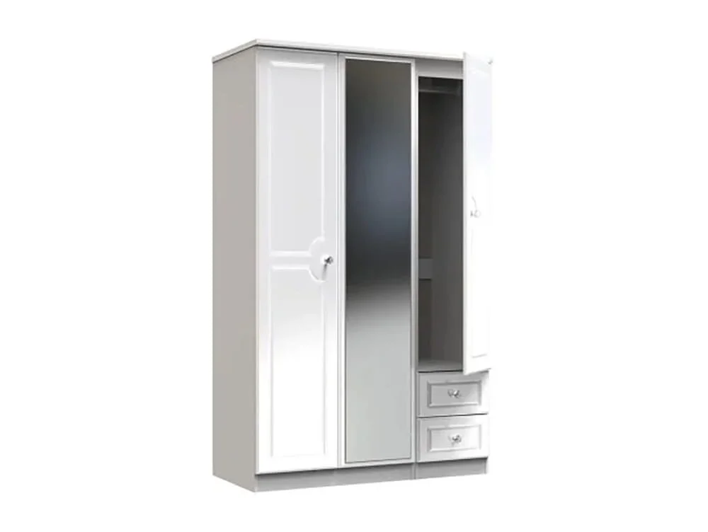 Welcome Welcome Balmoral White High Gloss 3 Door 2 Small Drawer Tall Mirrored Triple Wardrobe (Assembled)
