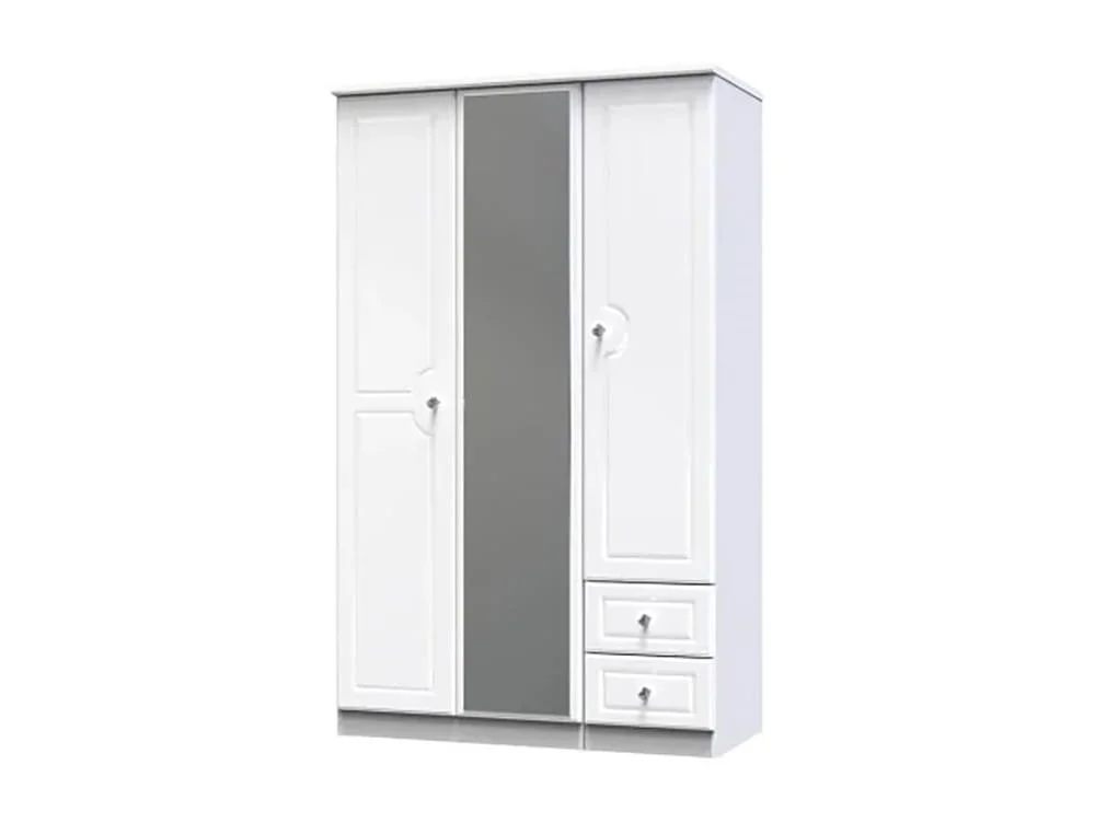 Welcome Welcome Balmoral White High Gloss 3 Door 2 Small Drawer Tall Mirrored Triple Wardrobe (Assembled)
