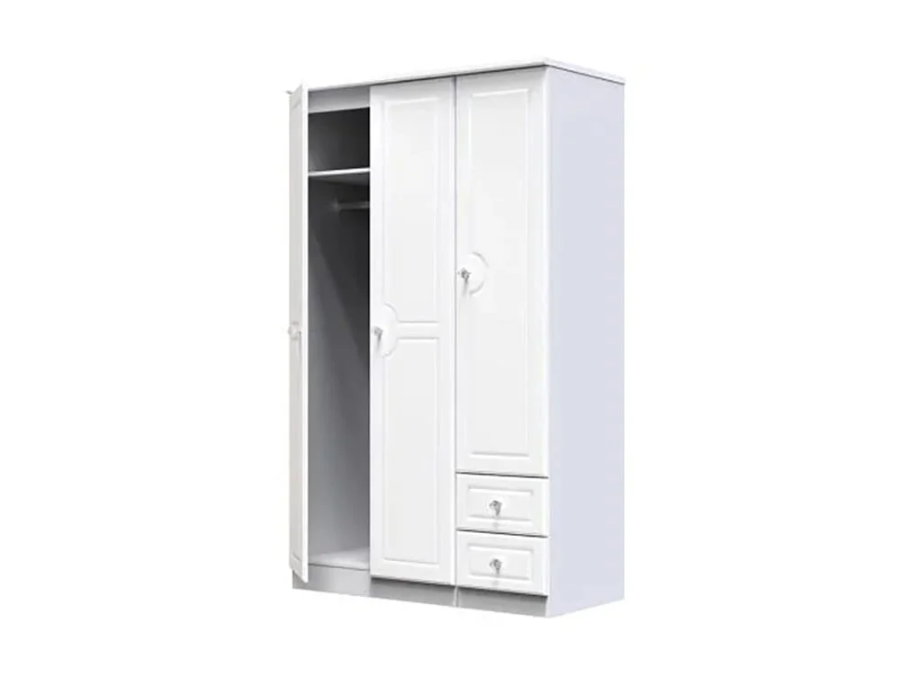 Welcome Welcome Balmoral White High Gloss 3 Door 2 Small Drawer Tall Triple Wardrobe (Assembled)