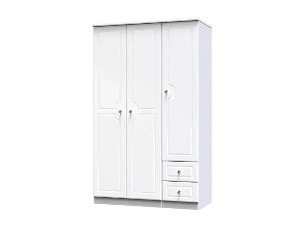 Welcome Welcome Balmoral White High Gloss 3 Door 2 Small Drawer Tall Triple Wardrobe (Assembled)