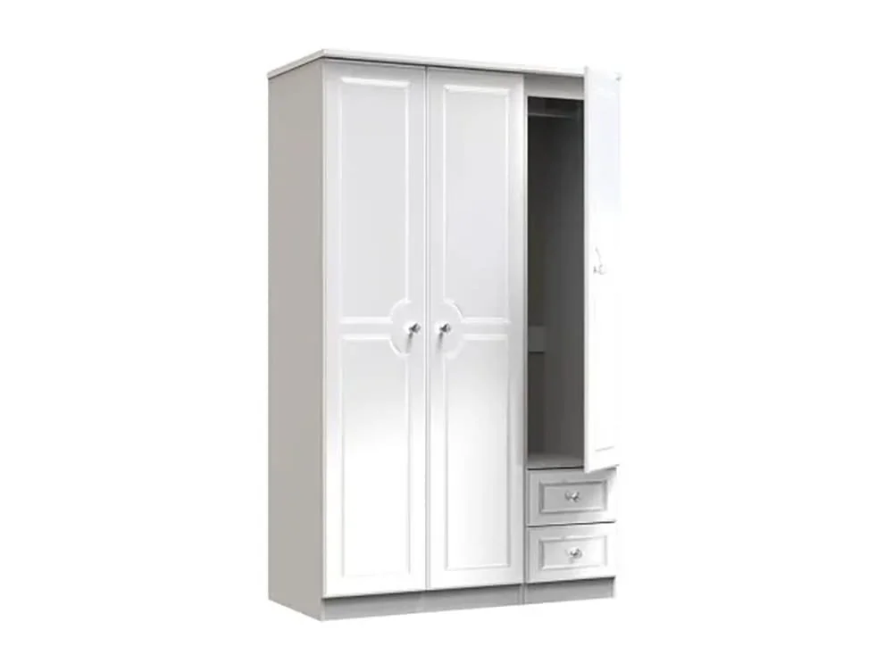 Welcome Welcome Balmoral White High Gloss 3 Door 2 Small Drawer Triple Wardrobe (Assembled)