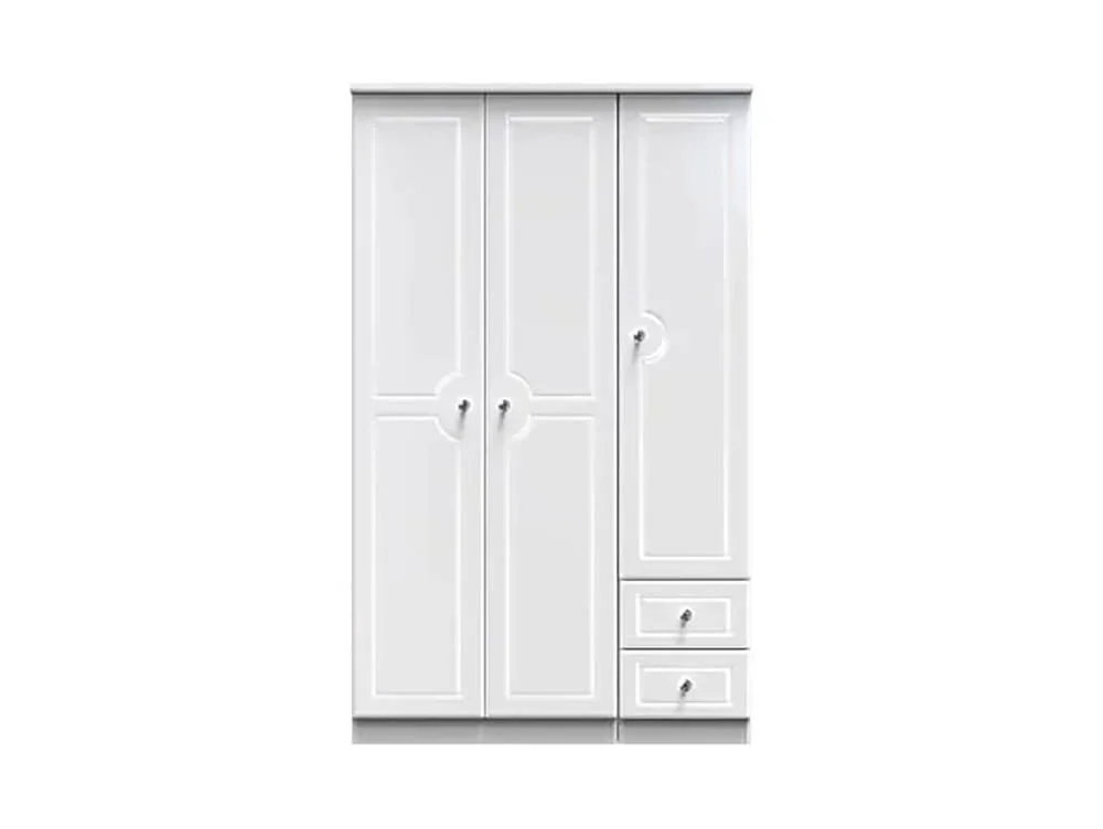 Welcome Welcome Balmoral White High Gloss 3 Door 2 Small Drawer Triple Wardrobe (Assembled)