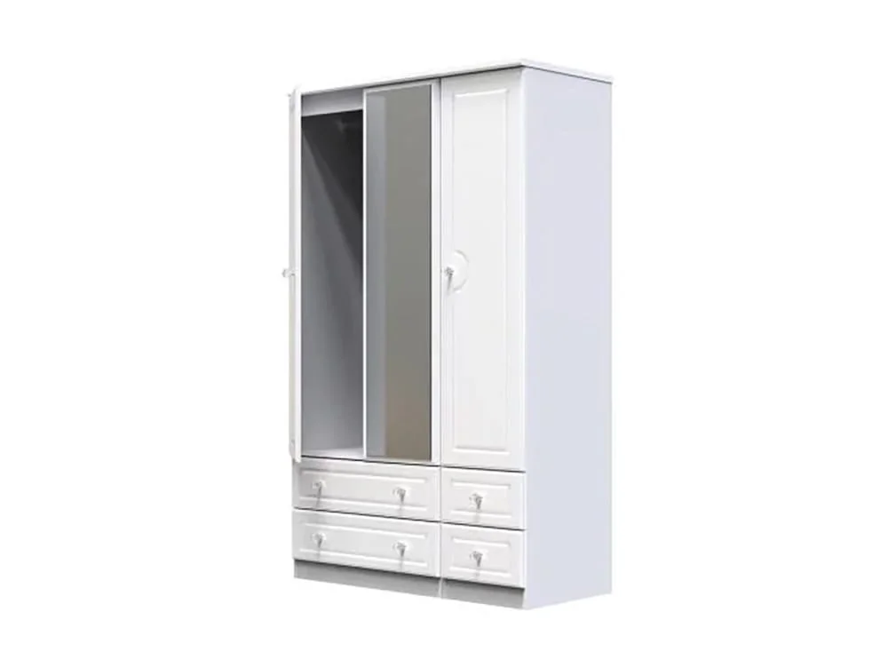 Welcome Welcome Balmoral White High Gloss 3 Door 4 Drawer Mirrored Triple Wardrobe (Assembled)