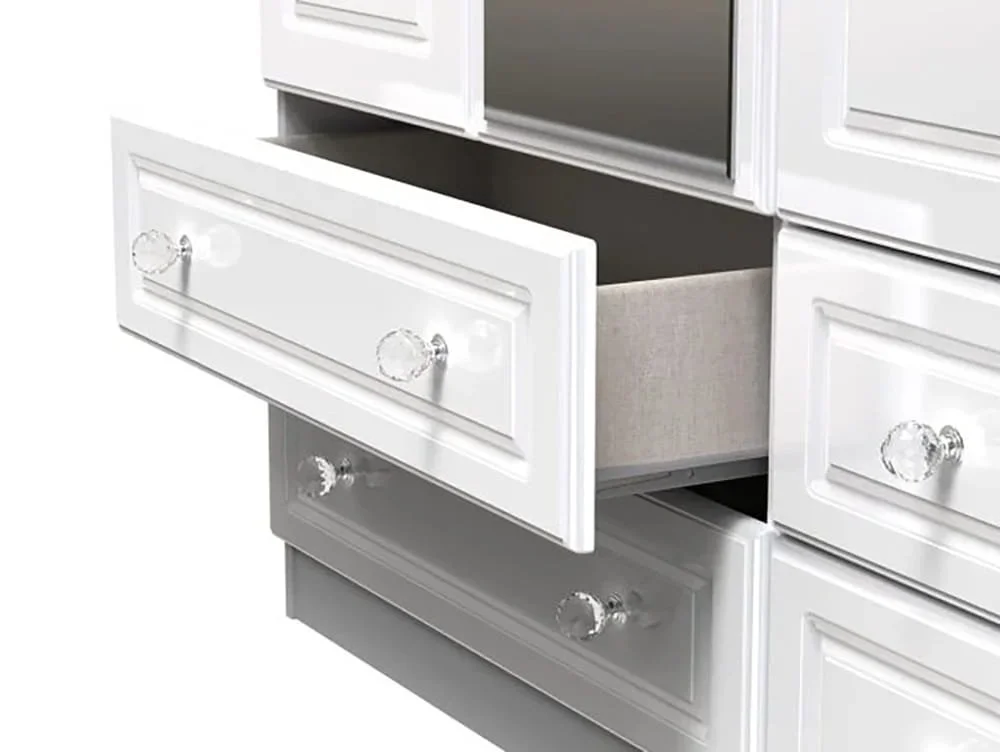 Welcome Welcome Balmoral White High Gloss 3 Door 4 Drawer Tall Mirrored Triple Wardrobe (Assembled)