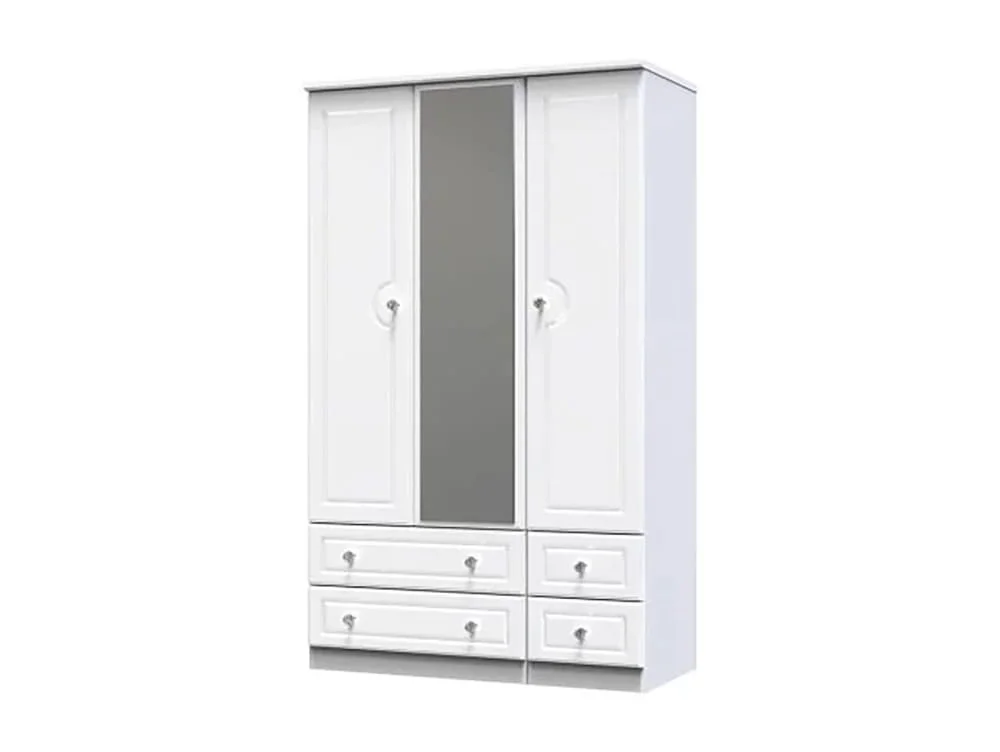 Welcome Welcome Balmoral White High Gloss 3 Door 4 Drawer Tall Mirrored Triple Wardrobe (Assembled)