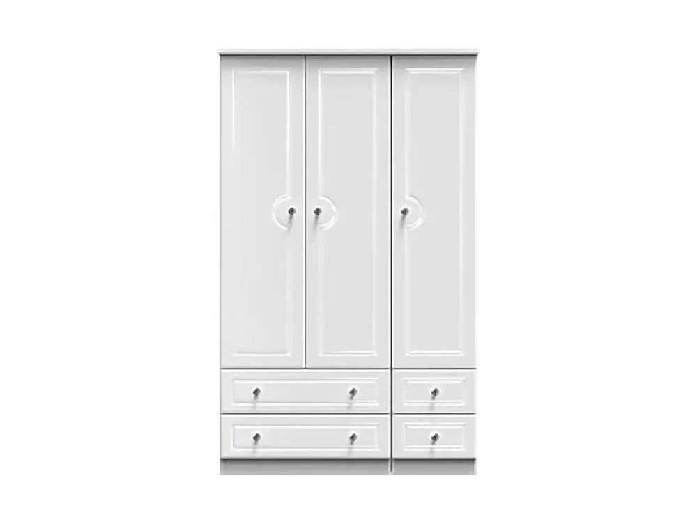 Welcome Welcome Balmoral White High Gloss 3 Door 4 Drawer Tall Triple Wardrobe (Assembled)