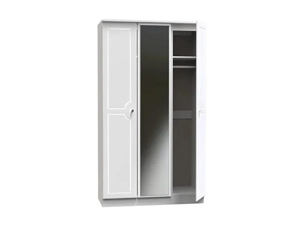 Welcome Welcome Balmoral White High Gloss 3 Door Tall Mirrored Triple Wardrobe (Assembled)