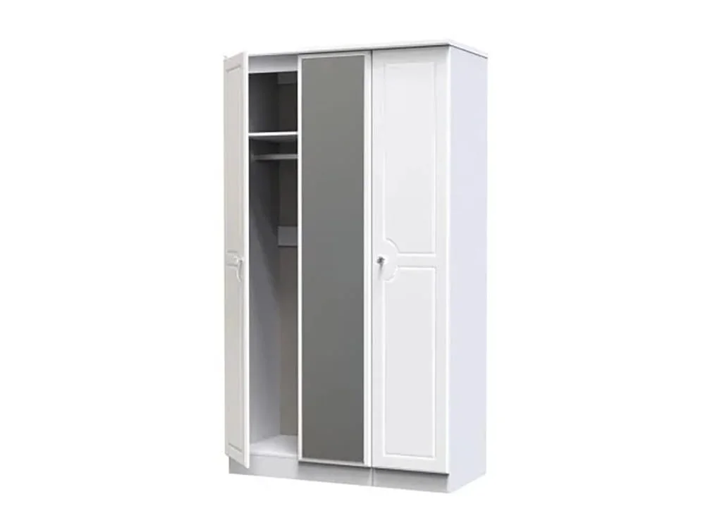 Welcome Welcome Balmoral White High Gloss 3 Door Tall Mirrored Triple Wardrobe (Assembled)