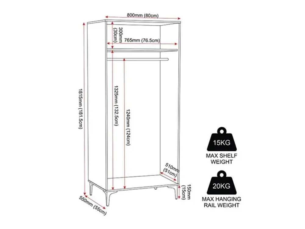 Seconique Seconique Miami White and Gold 2 Door Wardrobe