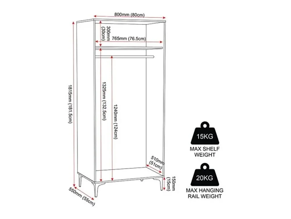 Seconique Seconique Miami Oak and Black 2 Door Wardrobe