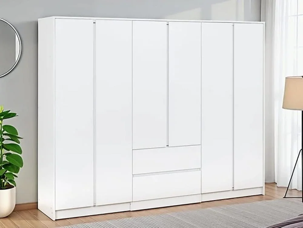 Seconique Seconique Malvern White 6 Door 2 Drawer Wardrobe