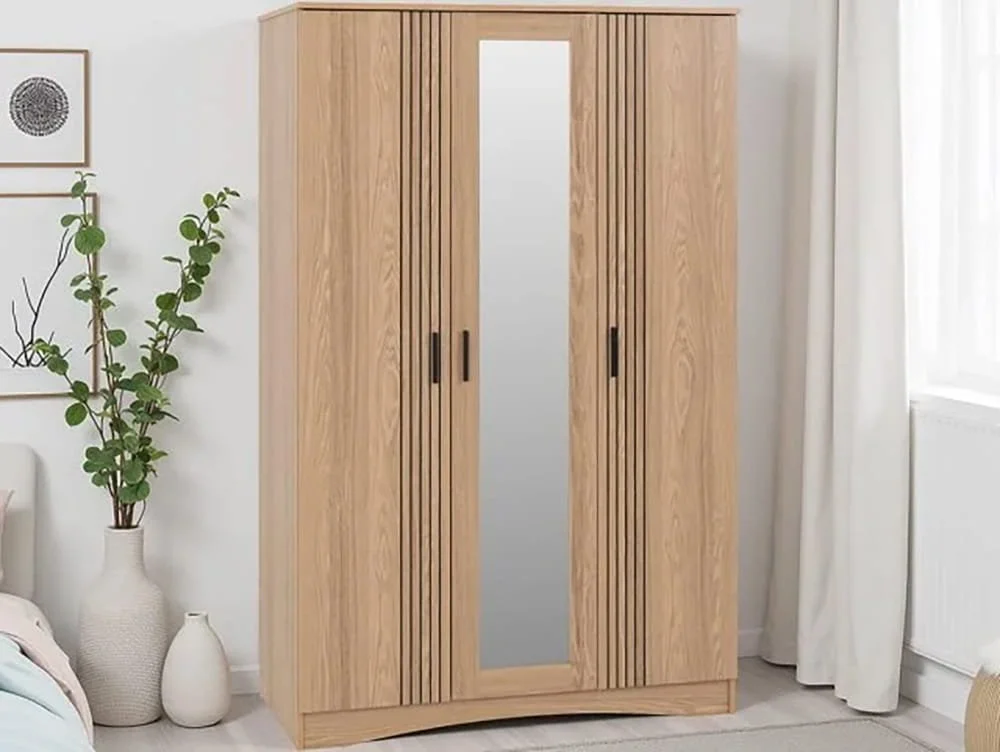 Seconique Seconique Tessa Natural Oak 3 Door Mirrored Wardrobe