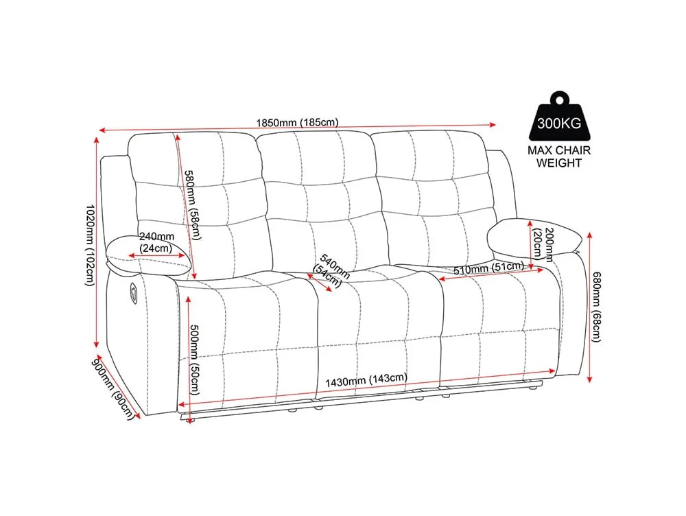 Seconique Seconique Roma Grey Faux leather 3 Seater Recliner Sofa