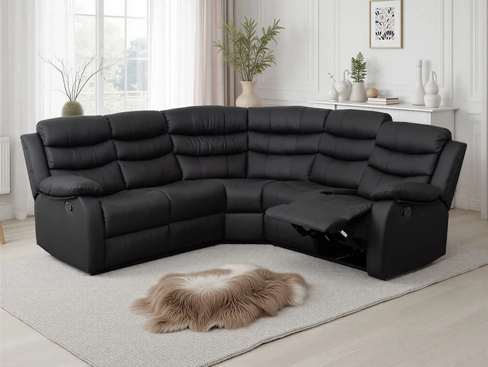 Seconique Seconique Roma Black Faux Leather Corner Recliner Sofa