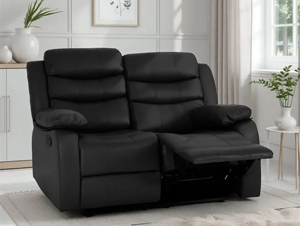 Seconique Seconique Roma Black Faux Leather 2 Seater Recliner Sofa