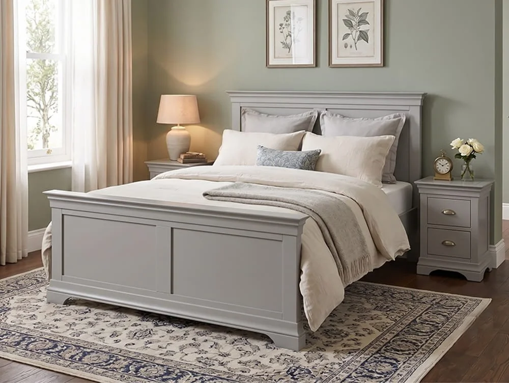 Seconique Secpnique Bordeaux Pebble Grey Wooden Bed Frame (High Footend)